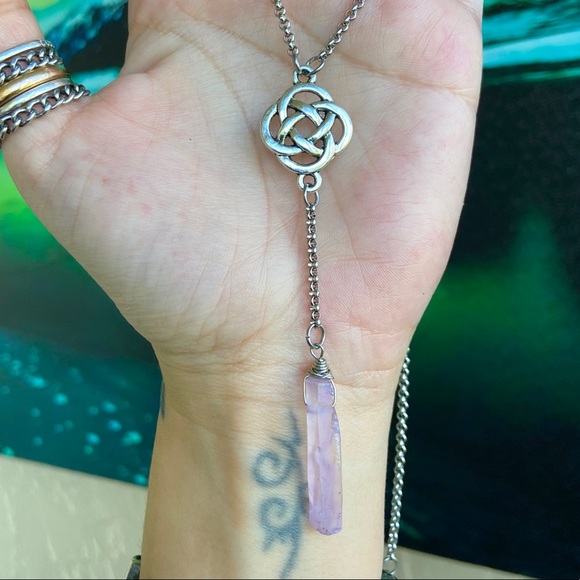 Lariat Y necklace celtic knot purple aura crystal - Picture 9 of 12